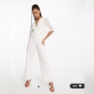 ASOS Hope & Ivy Bridal embellished bow back jumpsuit in ivory size 10 NWT